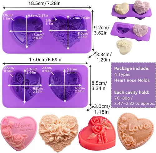 Miniatura 2 de Molde de silicona para jabón de corazón de rosa, molde de silicona con forma de amor en 3D, molde de fondant, pastel hecho a mano, chocolate