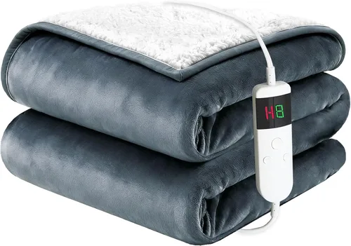 Miniatura 21 de Electric Blanket Heated Throw, Soft Flannel 50"x60" Heating Blanket with 8 Hours Auto Off 10 Fast Heating Levels Machine Washable Sherpa Heated