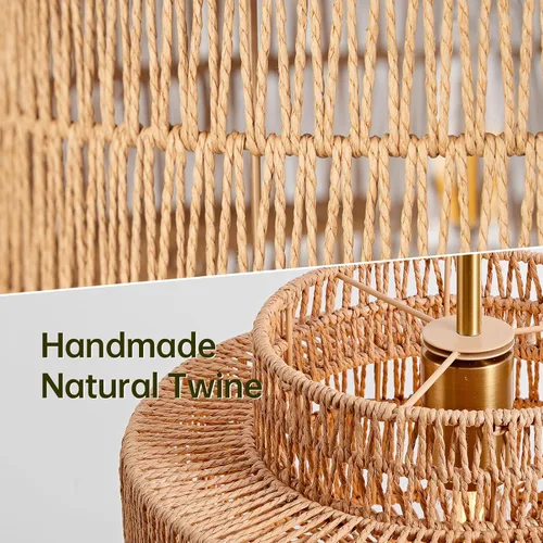 Miniatura 3 de 12.4” Candelabro de ratán boho, 1 luz, lámpara colgante tejida a mano, lámpara colgante rústica de estilo granja para isla de cocina, recámara