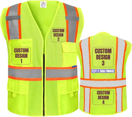 Miniatura 23 de Chaleco de seguridad personalizado BeautyWill con logotipo personalizado Clase 2, chaleco reflectante de alta visibilidad con bolsillos, ropa