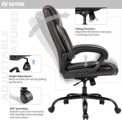 Miniatura 6 de OUTFINE Silla de oficina ejecutiva, silla de escritorio para computadora con cojín de resorte de cuero resistente a la hidrólisis de 5 años, soporte