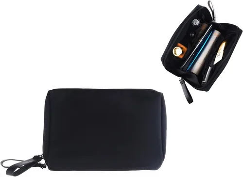 Miniatura 2 de Bolsa Pequeña de Maquillaje para Bolso Bolsa de Cosméticos Portátil Impermeable para Viaje Bolso de Maquillaje para Mujeres, Todo negro, Chico