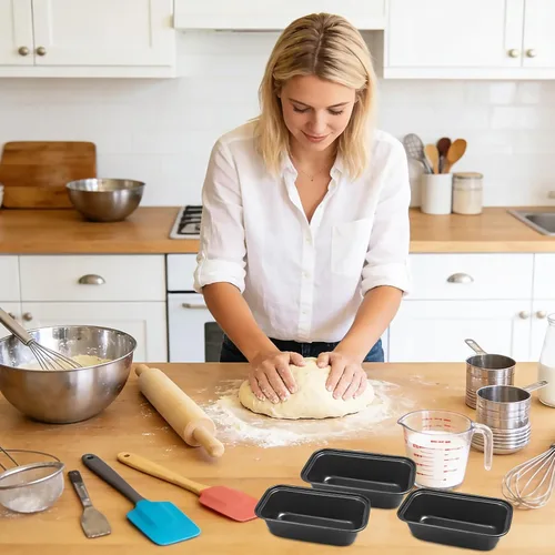 Miniatura 7 de Zddaoole Juego de 4 mini moldes para pan, 6 x 3.4 x 2 pulgadas, moldes pequeños para pan de plátano, moldes de acero inoxidable para pasteles