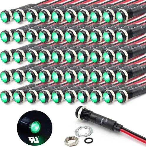 Miniatura 22 de 5 piezas 8 mm (5/16'') luz indicadora LED Luz indicadora 110V 120V lámpara piloto de metal Aluminio negro anodizado impermeable ip67 Luz de señal
