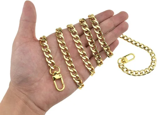 Miniatura 32 de HAHIYO Correa metálica de cadena para bolso de 43.3' de oro para bolso cruzado, bandolera y bolso de mano, cómoda y plana de 0.4' de ancho, extra