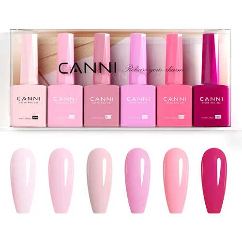 Miniatura 9 de CANNI Juego de esmaltes de uñas en gel sin hema de 9ml - Kit de manicura de gel para uñas rosa claro de 6 piezas, esmalte LED de remojo fácil