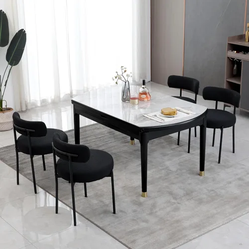 Miniatura 8 de DYHOME - Juego de 2 sillas de comedor de bouclé negro, sillas de cocina modernas de mediados de siglo con respaldo curvo y patas de metal, sillas