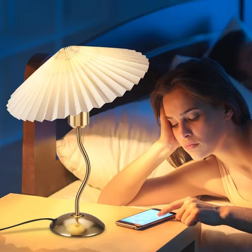 Miniatura 6 de Lámpara de mesa plisada pequeña, lámpara de mesita de noche para dormitorio, lámpara de luz de noche con pantalla de tela, mini lámpara Morden, luz