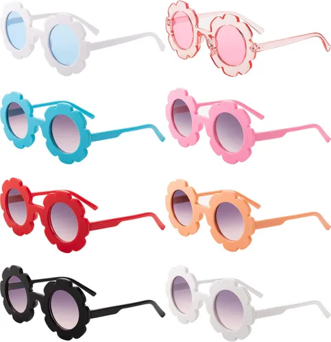 Weewooday 8 lentes de sol de flores para niños, lindos lentes redondos para bebé, lentes con forma de flor para niños y niñas, accesorios de fiesta,