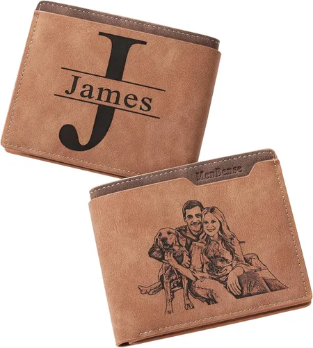Cartera personalizada con foto e iniciales de nombre para hombres, regalos personalizados para marido, novio, papá, hijo, familia, padrinos, amigo,