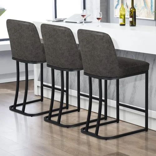 Miniatura 41 de Juego de 2 taburetes de bar de altura de mostrador de color blanco cremoso de 24 pulgadas, modernos taburetes de bar dorados con respaldo tapizado