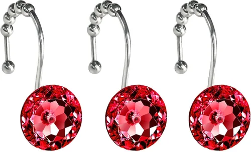 Miniatura 7 de Ganchos de cortina de ducha de cristal negro con diamantes para baño, 12 unidades, anillos de acero inoxidable plateados a prueba de óxido, colgador