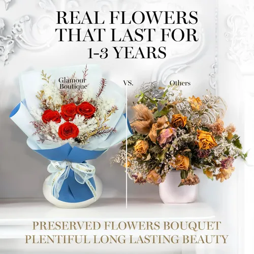 Miniatura 7 de GLAMOUR BOUTIQUE Ramo de flores preservadas, flores para siempre en una caja con hortensias y más, listo para regalo para aniversario, cumpleaños
