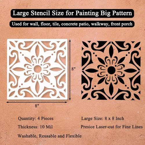 Miniatura 2 de Plantilla de suelo reutilizable para pintar pisos, azulejos, paredes, pasarela, patio, porche delantero, piso de concreto, paquete de 4, 8 x 8