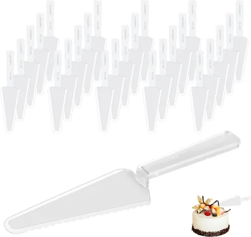 Miniatura 8 de 50 piezas desechables de plástico cortador de tartas, espátula de plástico negro para tartas, utensilios de servir desechables para pizza