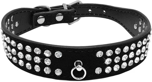 Serijoars Collar de piel de ante elegante y deslumbrante con diamantes de imitación de cristal para mascotas, gatos, perros y cachorros (S, negro)