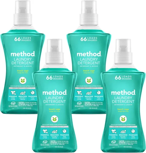 Method Detergente líquido para lavandería; aroma a salvia de playa, removedor de manchas; 66 cargas por botella de 53.5 onzas; (paquete de 4)