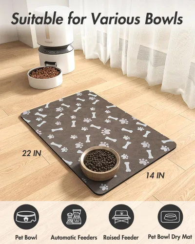 Miniatura 8 de MontVoo Tapete de comida para perros, tapete de alimentación de mascotas para alimentos y agua, dispensador sin manchas, de secado rápido, tapete