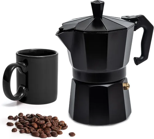 Mixpresso Cafetera Moka Cubana Negra de 3 Tazas, Cafetera Moka para Gas, Estufa Eléctrica, Cafetera Italiana Clásica, Cafetera Espresso para Estufa,