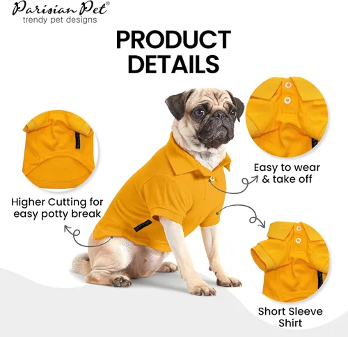 Miniatura 3 de Parisian Pet Polo para perro – Camisa de algodón transpirable en amarillo sólido – Ropa de verano tipo pullover con cuello abotonado para perros