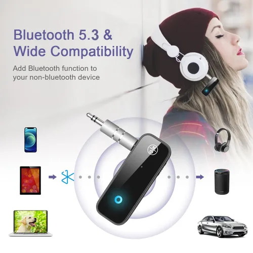 Miniatura 5 de Adaptador AUX Bluetooth para automóvil, receptor Bluetooth 5.3 y transmisor para automóvil viejo/estéreo doméstico/TV, adaptador de audio