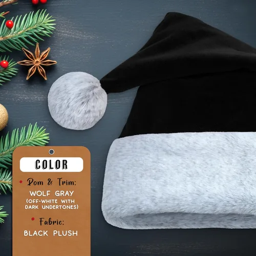 Miniatura 5 de Sombrero de Santa Hexonomy, Terciopelo, Borde de Piel Sintética - Suave y Cálido Peludo, Tocado de Navidad de Lujo - Adulto, Talla Única, Talla única