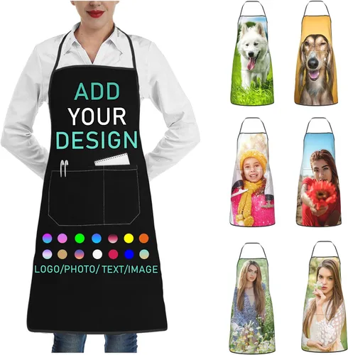 Miniatura 24 de Delantal personalizado con 2 bolsillos, personalizable con nombre, texto, logotipo, foto, cocina, horneado, delantal de cocina para mujeres y hombres