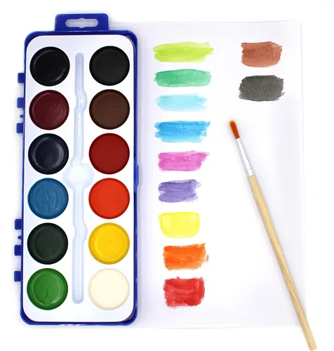 Miniatura 3 de Juego de pintura de acuarela de 12 colores con pinceles de madera, lavable y no tóxico, ideal para niños, estudiantes y actividades en el aula