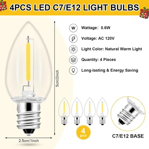 Miniatura 9 de Paquete de 1 cable de accesorio con 4 bombillas LED y toma de corriente de luz de pueblo de Navidad, cable de luz de molde de soplado de 8.9 pies