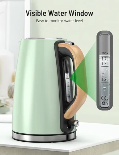 Miniatura 2 de Hervidor eléctrico de acero inoxidable de 1.7L / 57 onzas con ventana de agua transparente, tetera eléctrica de 1500 W sin BPA para agua hirviendo
