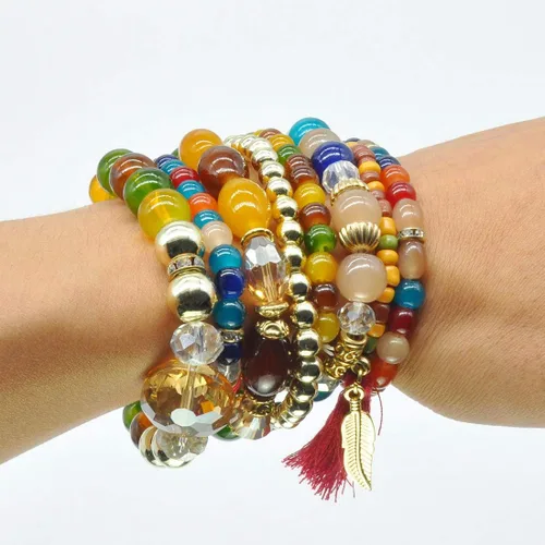 Miniatura 5 de VONRU - Conjuntos de pulseras bohemias para mujer, 6 juegos de pulseras elásticas apilables multicolor, estilo hippie, joyas finas