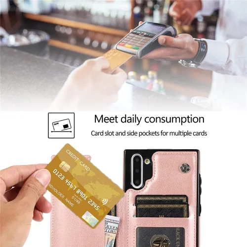 Miniatura 3 de Funda diseñada para Samsung Note 10 con protector de pantalla de vidrio templado, ranura para tarjetas de crédito, cartera de piel sintética, funda
