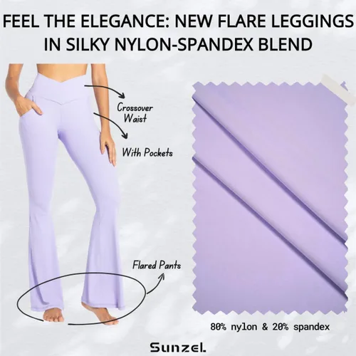 Miniatura 4 de Sunzel Leggings acampanados para mujer con bolsillos, pantalones de yoga cruzados con control de abdomen, cintura alta y pierna ancha