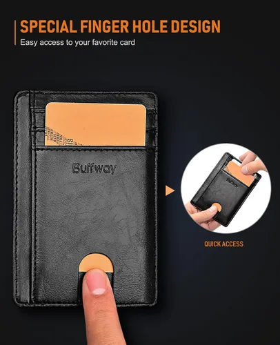 Miniatura 3 de Buffway - Billetera delgada minimalista de cuero con protección RFID para hombre y mujer