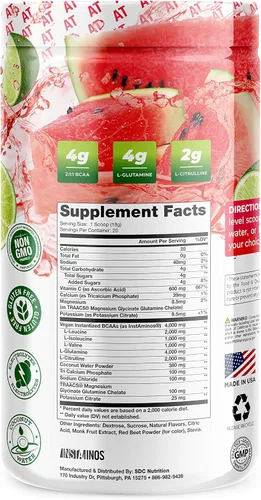 Miniatura 2 de About Time BCAA - Polvo de hidratación con L-glutamina y electrolitos, sin OMG, sin gluten, fruta de monje, agua de coco, 20 porciones