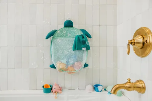 Miniatura 4 de Copper Pearl Oceana - Soporte de juguete de baño de malla extragrande con ventosas: red de almacenamiento de juguetes de baño de secado rápido