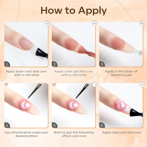 Miniatura 9 de modelones Pinceles de arte de uñas con esmalte de uñas de gel floreciente, kit de diseño de uñas de mármol transparente de 0.5 fl oz, accesorios