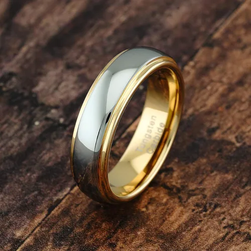 Miniatura 2 de 100S JEWELRY Anillos de tungsteno personalizados grabados de 0.39 pulgadas para hombres y mujeres, anillo de boda de dos tonos dorados y plateados