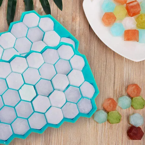Miniatura 4 de Azyh Bandejas para cubitos de hielo con tapa, paquete de 2 bandejas de silicona para cubitos de hielo con tapa de 37 cuadrículas, fácil liberación