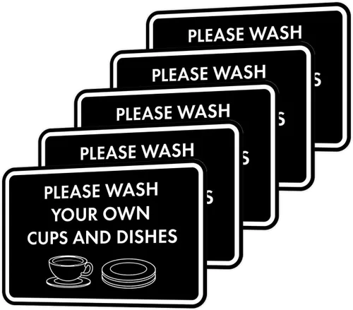 Miniatura 38 de Letrero clásico enmarcado con texto en inglés «Please Wash Your Own Cups and Dishes» (oro cepillado), pequeño