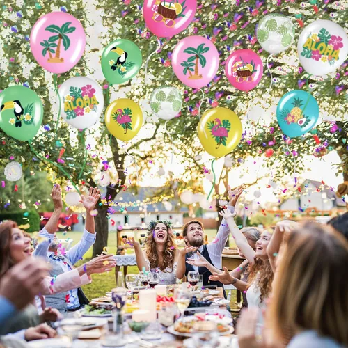 Miniatura 4 de Zhanmai 50 globos hawaianos para fiestas, globos de látex Aloha Tropical Luau para fiesta hawaiana Luau, verano, playa, cumpleaños, Tiki Bar