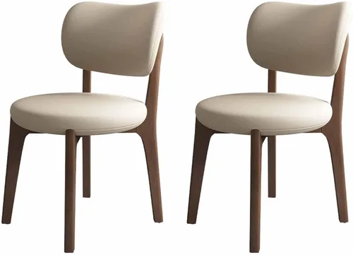 Miniatura 13 de Juego de 2 sillas de comedor tapizadas de cuero suave, sillas de comedor de madera maciza, con asiento acolchado y patas de madera para cocina, sala