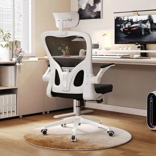 Miniatura 23 de Silla de oficina con soporte lumbar ajustable y reposabrazos abatibles, silla ergonómica de escritorio de computadora con respaldo alto con cojín