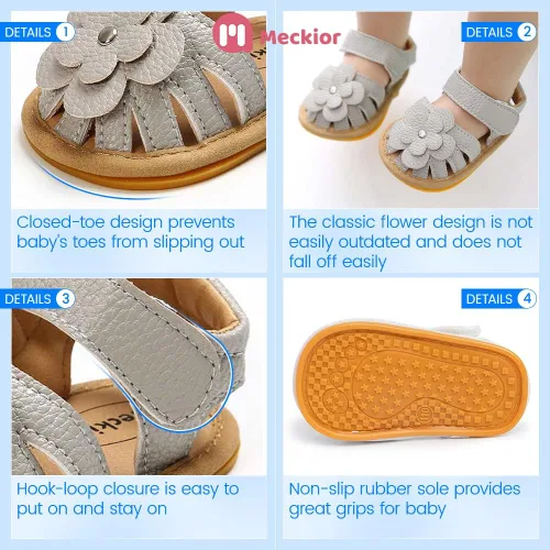 Miniatura 145 de Meckior Sandalias de verano con punta abierta y suave de piel sintética para bebés y niñas pequeñas