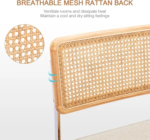 Miniatura 3 de Zesthouse Juego de 2 sillas de comedor de ratán natural, sillas de comedor modernas de mediados de siglo con respaldo de madera maciza y base