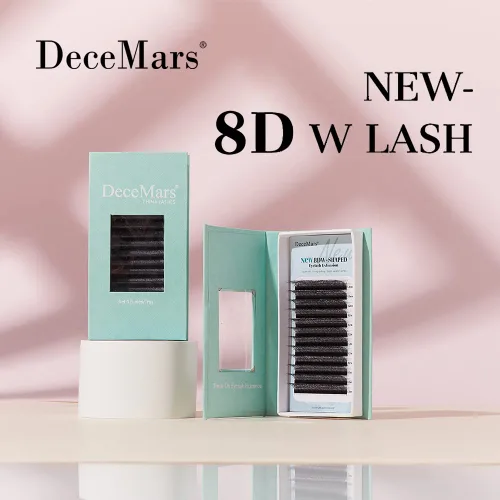 Miniatura 7 de DeceMars Extensiones de pestañas en forma de W 8D de 0.003 in, rizo C 8-12, bandeja mixta, racimos de volumen de aspecto natural, color negro mate