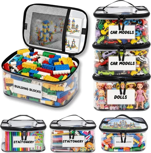 Paquete de 6 bolsas de almacenamiento transparentes extra grandes con etiqueta y bolsillo, bolsas organizadoras versátiles impermeables para libros,