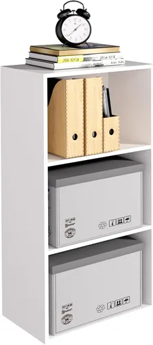 Miniatura 22 de Organizador de Almacenamiento de Madera de 3 Cubos, Estantería Baja de 3 Niveles Organizador de Exhibición de Almacenamiento Independiente, Estante