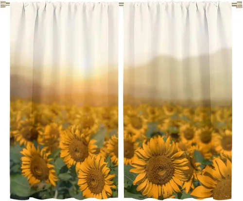 Miniatura 72 de Cortinas opacas con diseño de girasoles para ventana, puesta de sol sobre girasol, para dormitorio, sala de estar, cocina, decoración del hogar, 42