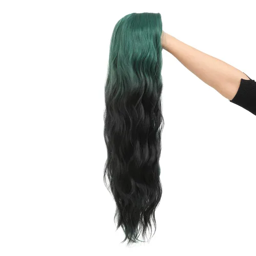 Miniatura 4 de Swiking Pelucas largas de color verde y negro para mujer, pelucas de cabello ondulado natural ombré verde sintético de fibra suave para fiesta